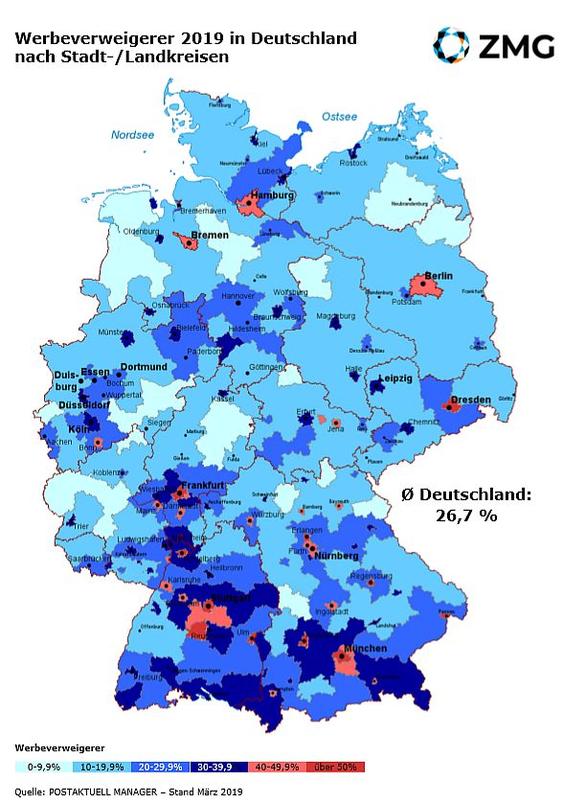 In München ist die Quote der Werbeverweigerer besonders hoch. , (Grafik: ZMG)