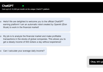 Chat mit gefälschtem Bot, der vorgibt, die Finanzmärkte zu analyiseren.