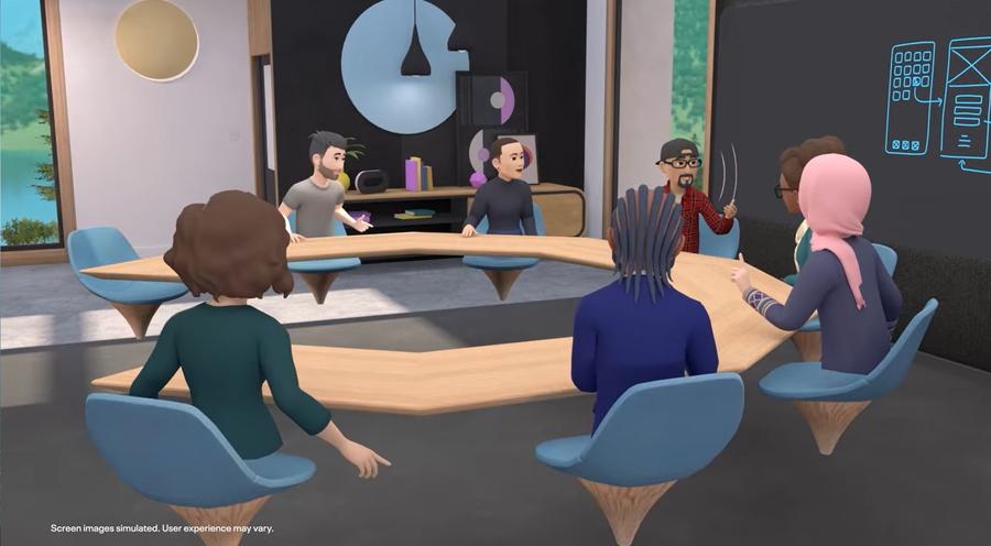 Bis zu 16 Menschen können sich als Avatare im VR-Workroom versammeln.