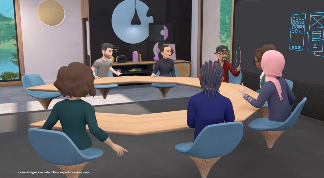 Bis zu 16 Menschen knnen sich als Avatare im VR-Workroom versammeln. (Bild: Facebook)