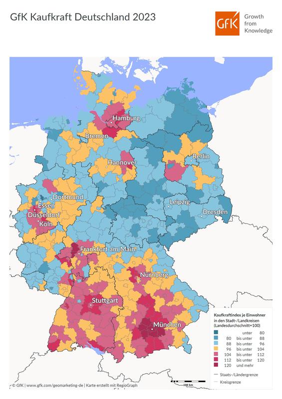 Kaufkraftverteilung in Deutschland 2023 (Bild: GfK)