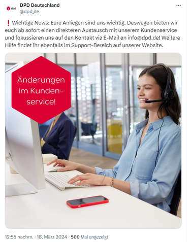 Lächelnd den Service beenden: DPD Deutschland (Bild: Screenshot Twitter/X)