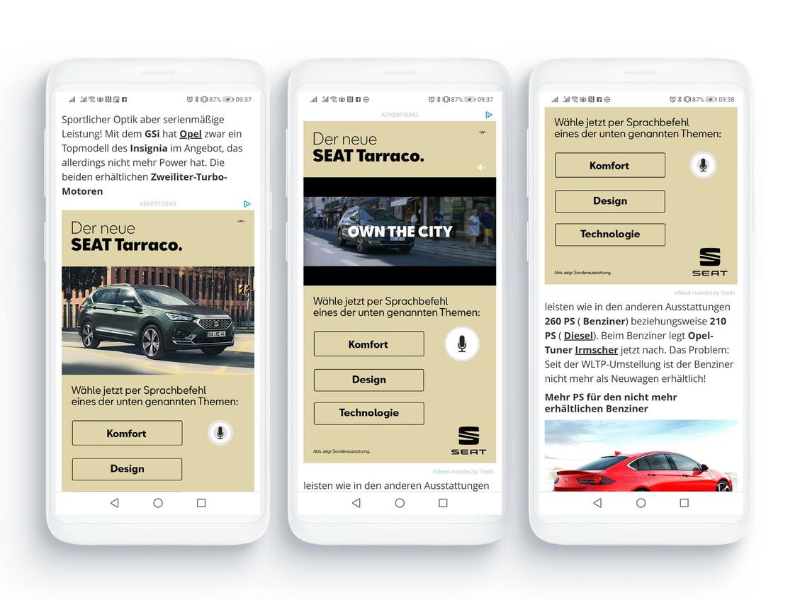 Nutzer können per Sprachbefehl weitere Informationen zum Seat-Modell anfordern. (Bild: Teads)