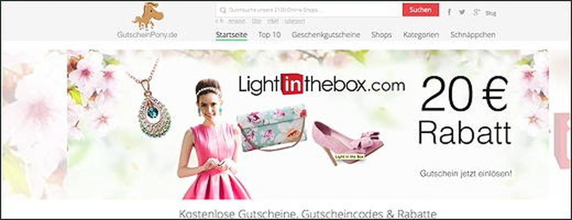 Viele Online-Shopper besuchen erst mal ein Gutschein-Portal, bevor sie konvertieren (Screenshot Gutscheinpony.de) (Bild: Gutscheinpony)