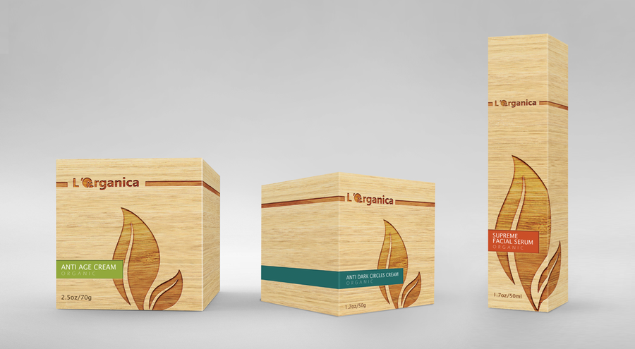Natürliche Verpackungsmaterialien und natürlich drumherum plastikfrei  werden bei L'Organica  für Kosmetikverpackungen genutzt. (Bild: 99designs/ GraphicMax)